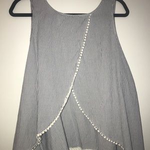 Blue and white striped tank top with open back